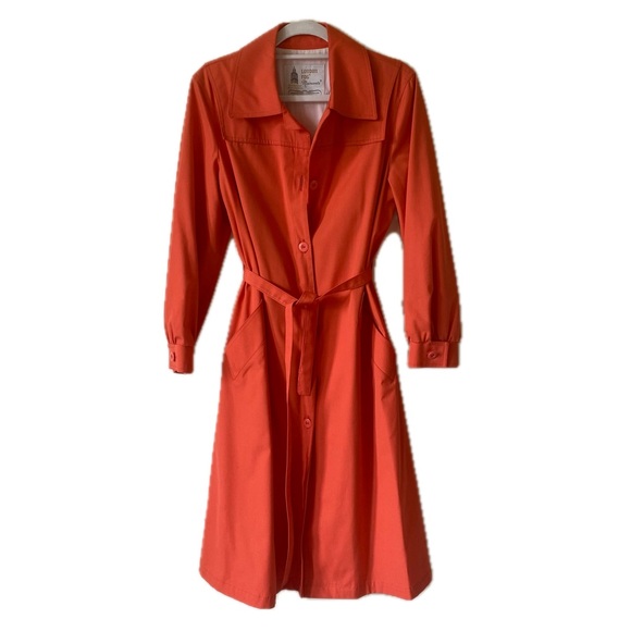 London Fog Jackets & Blazers - 1970s Vintage London Fog Coral Orange Hooded Maincoat Weatherwear Rain Jacket